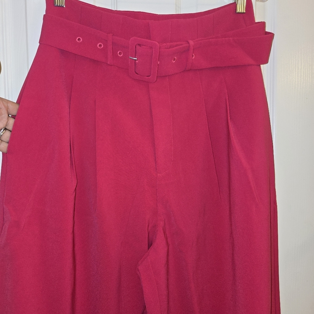 Hot Pink Wide Leg Belted High Rise Preppy Pant Size 10 NWT - Picture 6 of 11